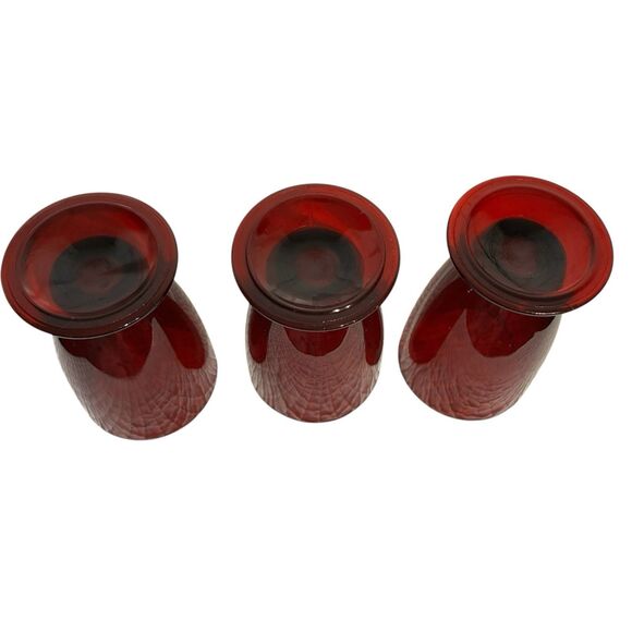 Three (3) Anchor Hocking Ruby Red Pedestal Coronation Tea Or Water Glasses. 5” - Picture 8 of 8